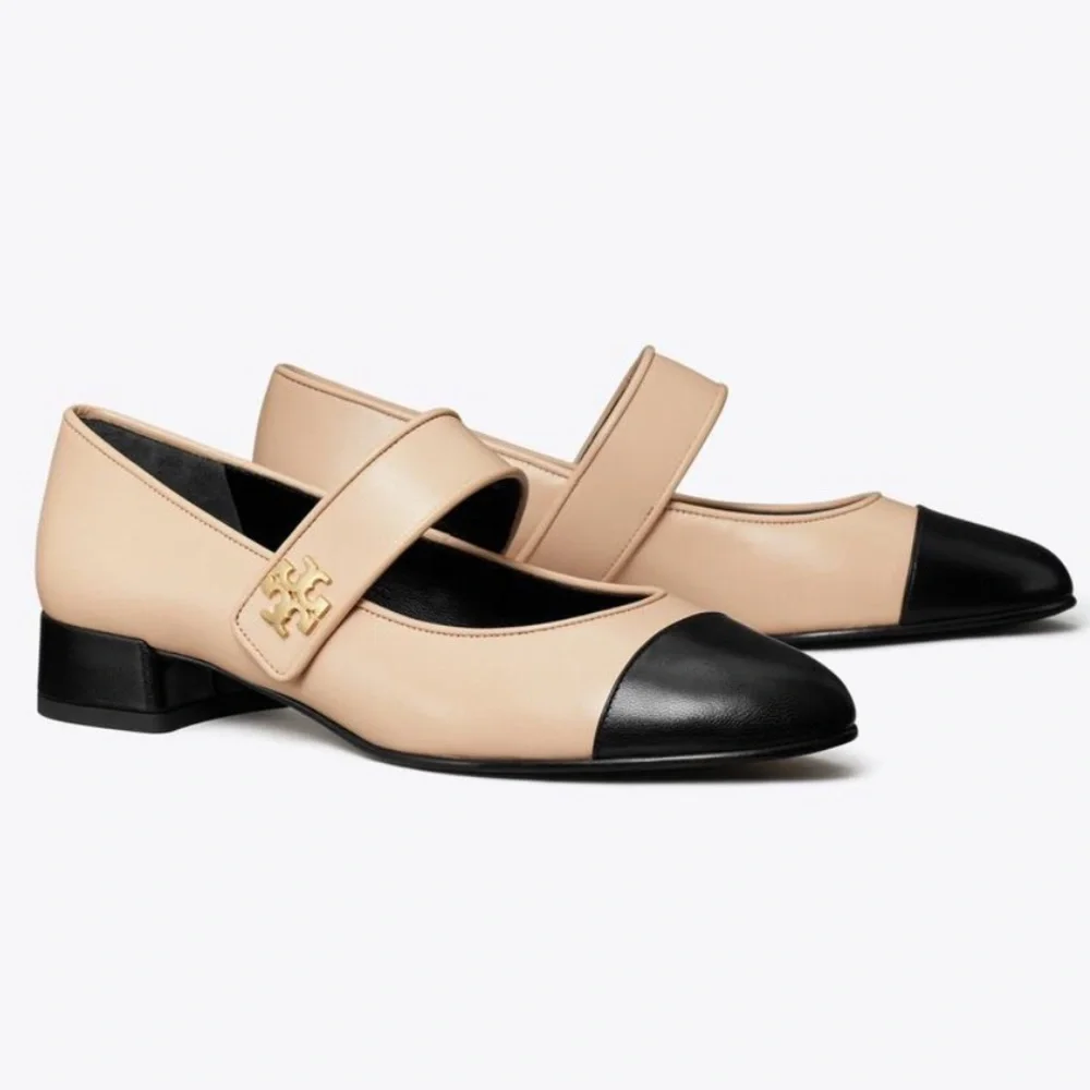 Tory Burch 'Cap-Toe' Tan Mary Jane Heeled Ballet Pump